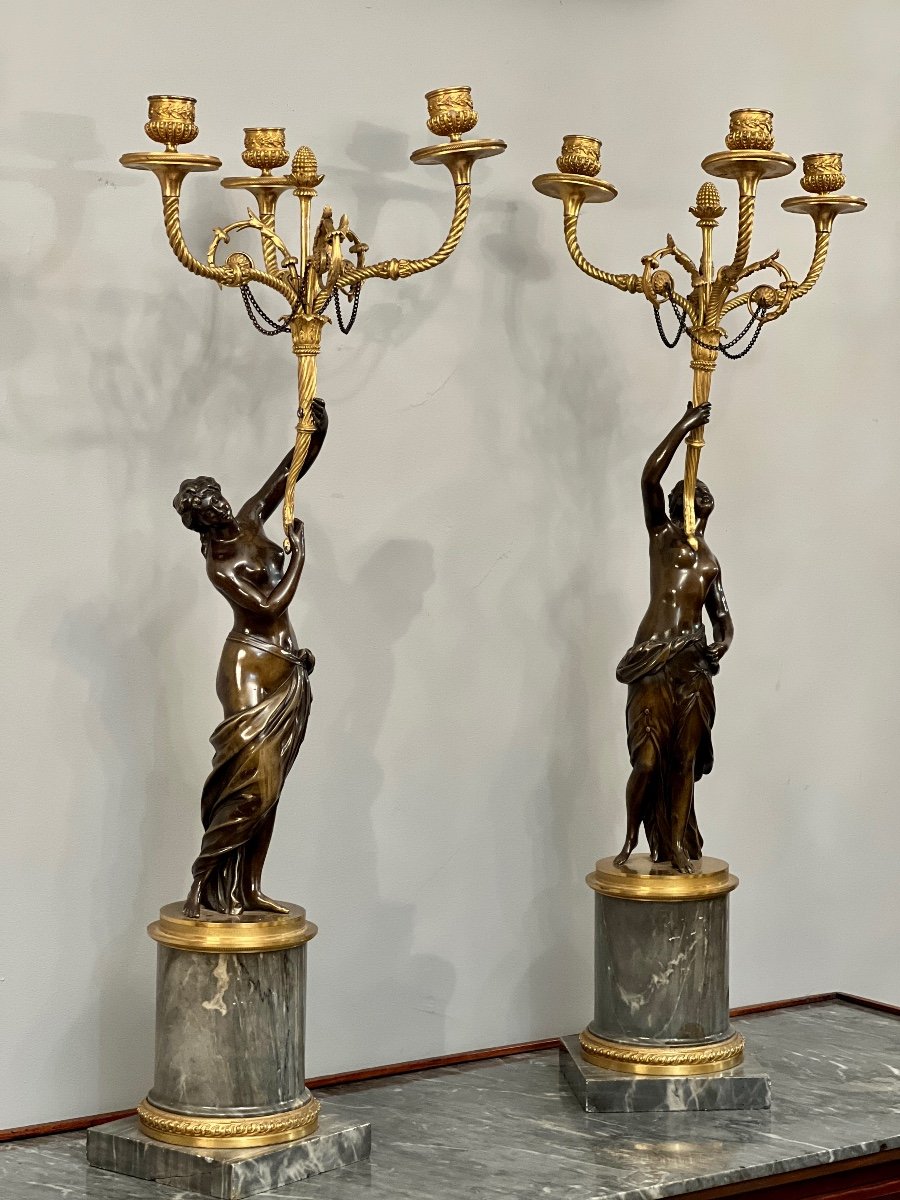 Large Pair Of Louis XVI Bronze Candelabra (height: 72 Cm)-photo-8