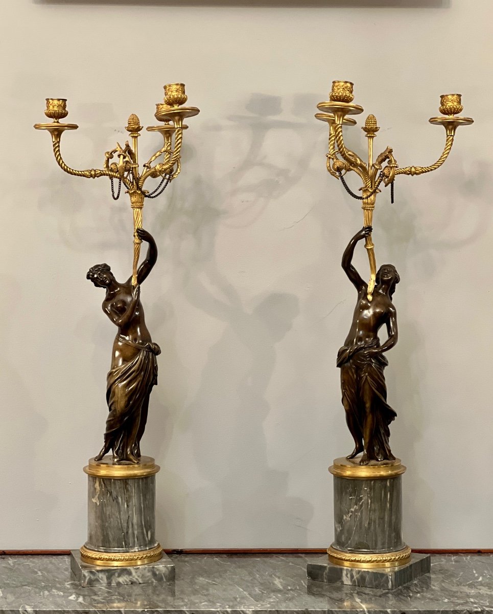 Large Pair Of Louis XVI Bronze Candelabra (height: 72 Cm)