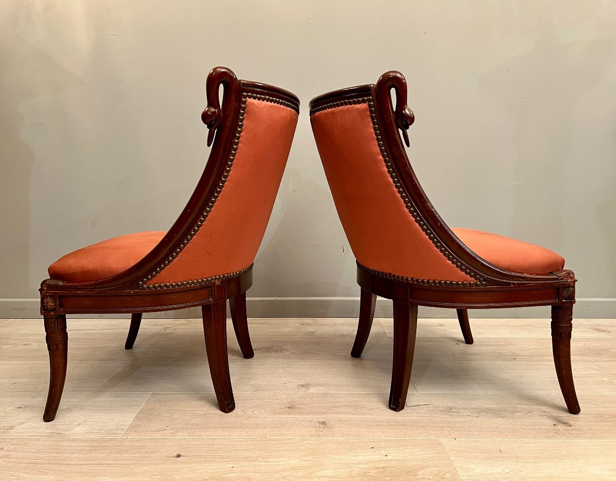 L. Costaz, Pair Of Mahogany Gondola Chairs From Directoire Period Around 1790-photo-2