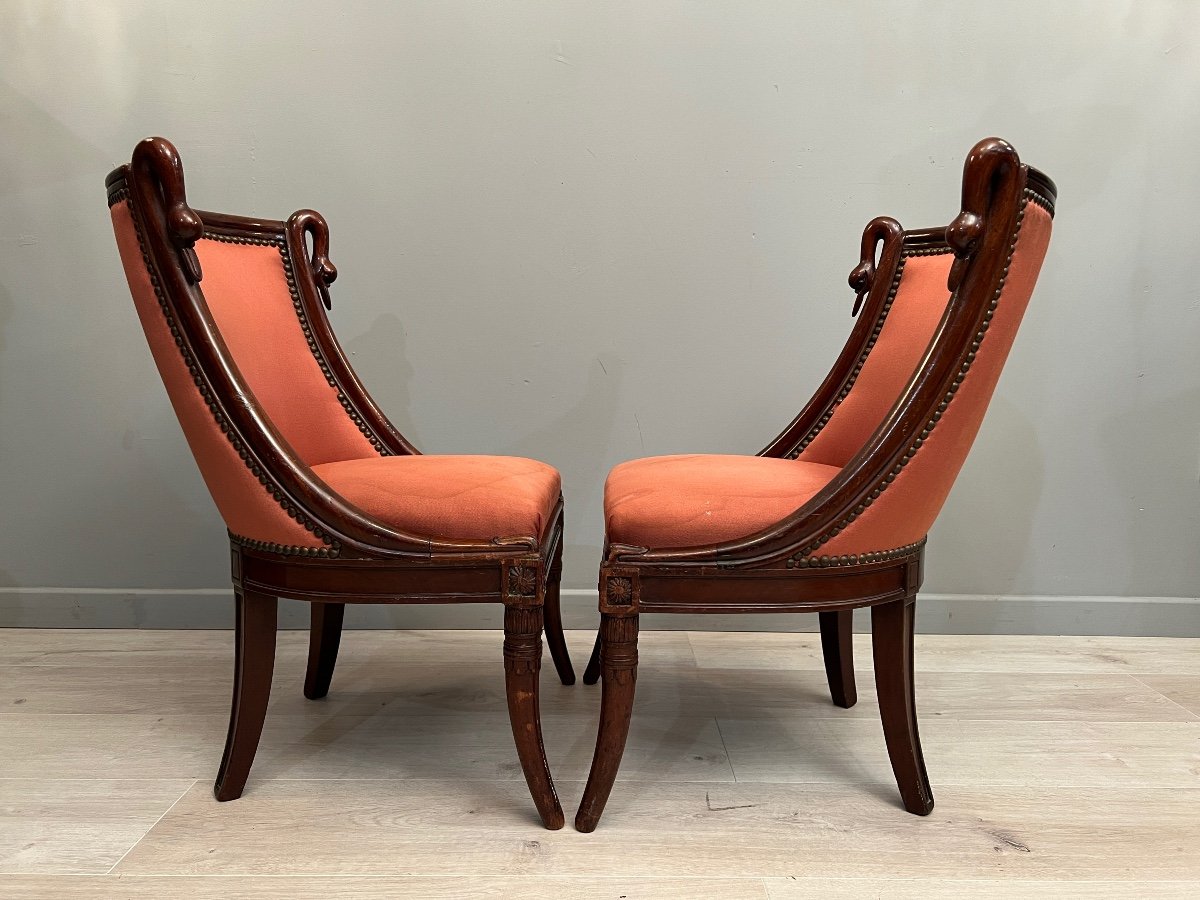 L. Costaz, Pair Of Mahogany Gondola Chairs From Directoire Period Around 1790-photo-4