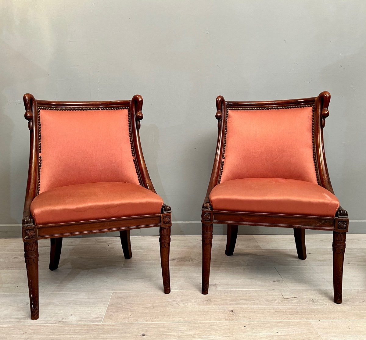 L. Costaz, Pair Of Mahogany Gondola Chairs From Directoire Period Around 1790
