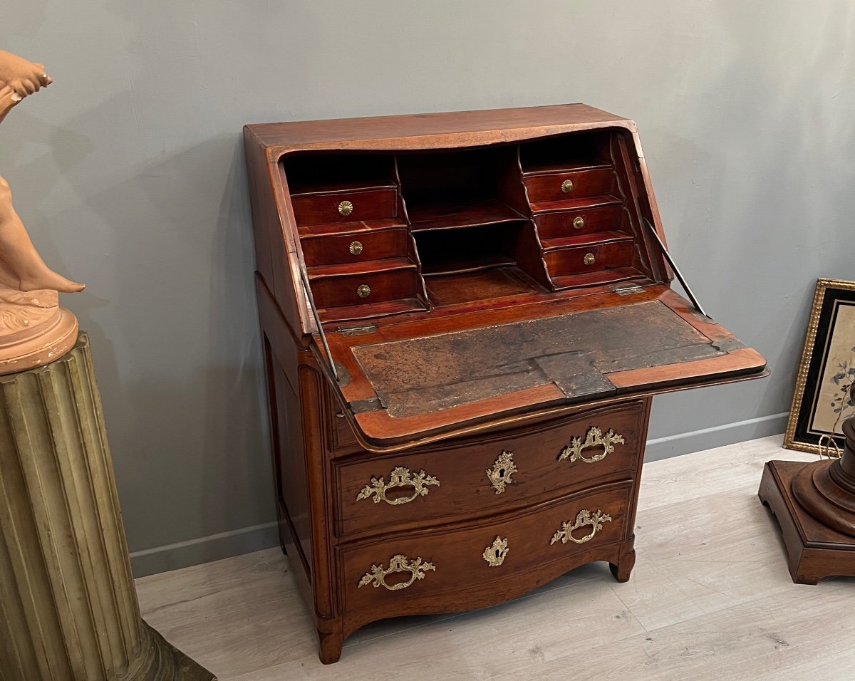 Erstet Jean-ulric, Scriban Commode Curved Front In Walnut Louis XV Period Stamped Eighteenth-photo-3