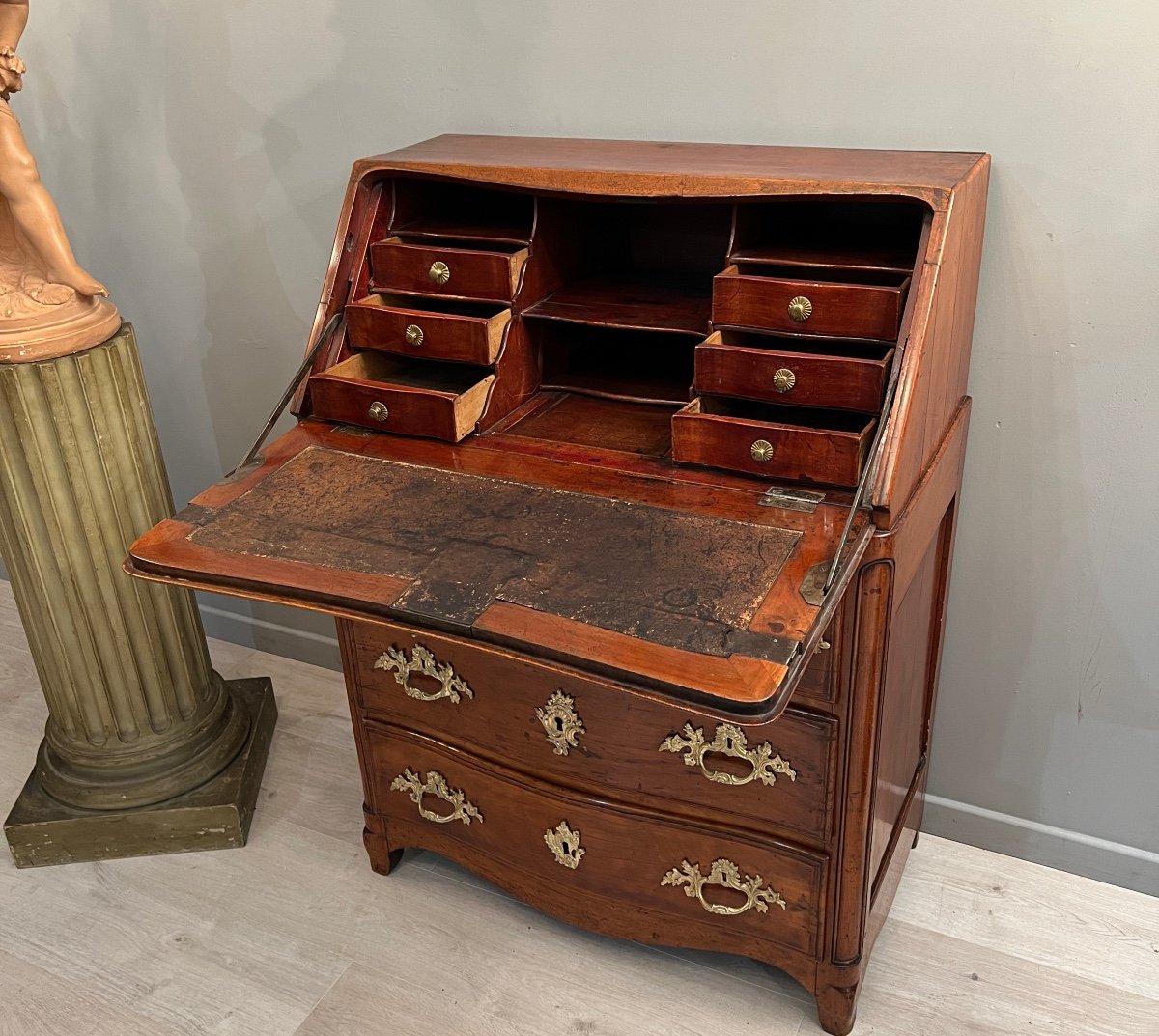 Erstet Jean-ulric, Scriban Commode Curved Front In Walnut Louis XV Period Stamped Eighteenth-photo-2