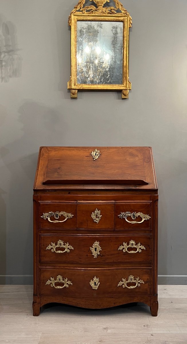 Erstet Jean-ulric, Scriban Commode Curved Front In Walnut Louis XV Period Stamped Eighteenth-photo-3