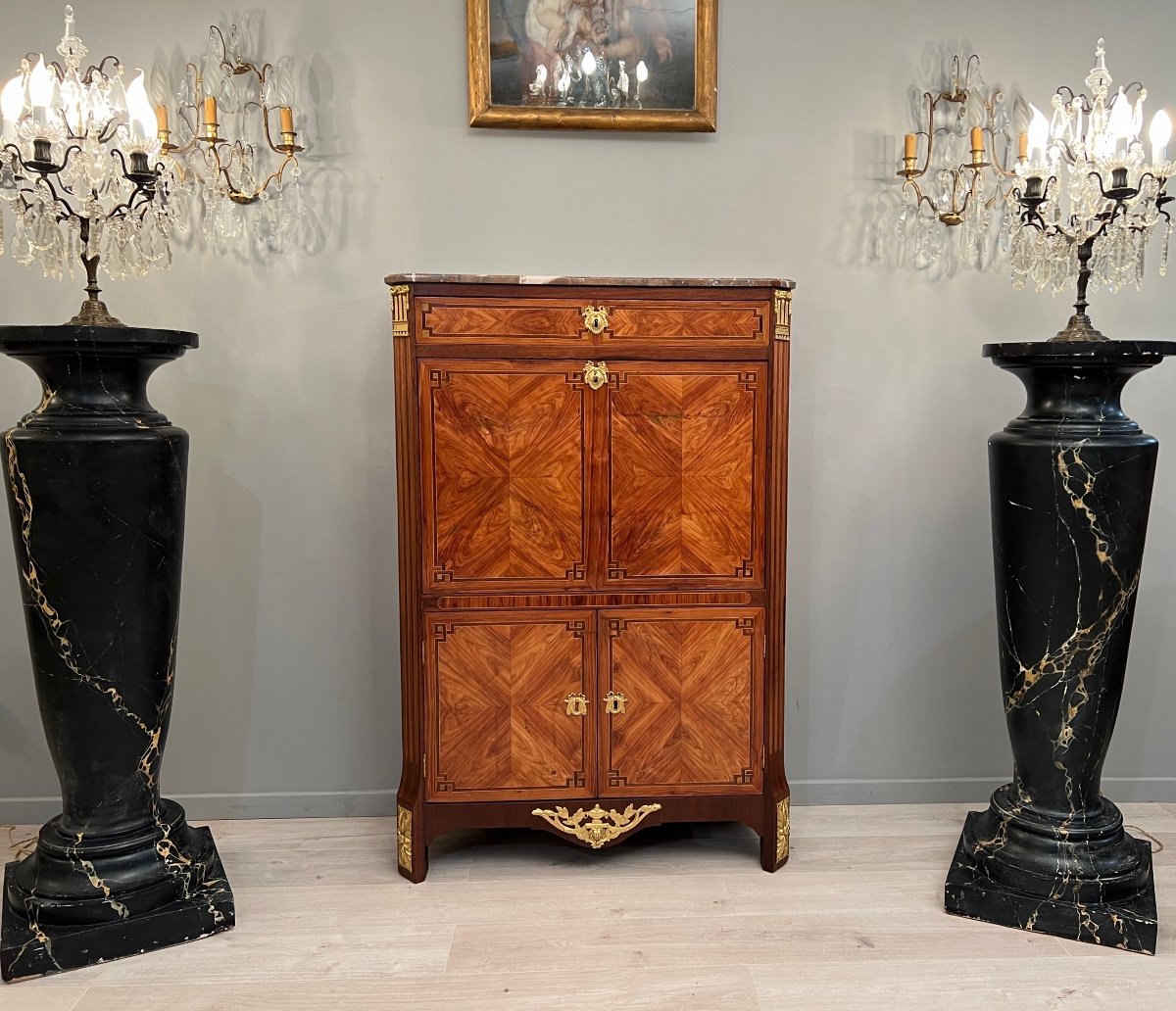 Nicolas Petit, Beautiful Louis XVI Period Secretary In Marquetry Eighteenth Century Period Around 1770-photo-3