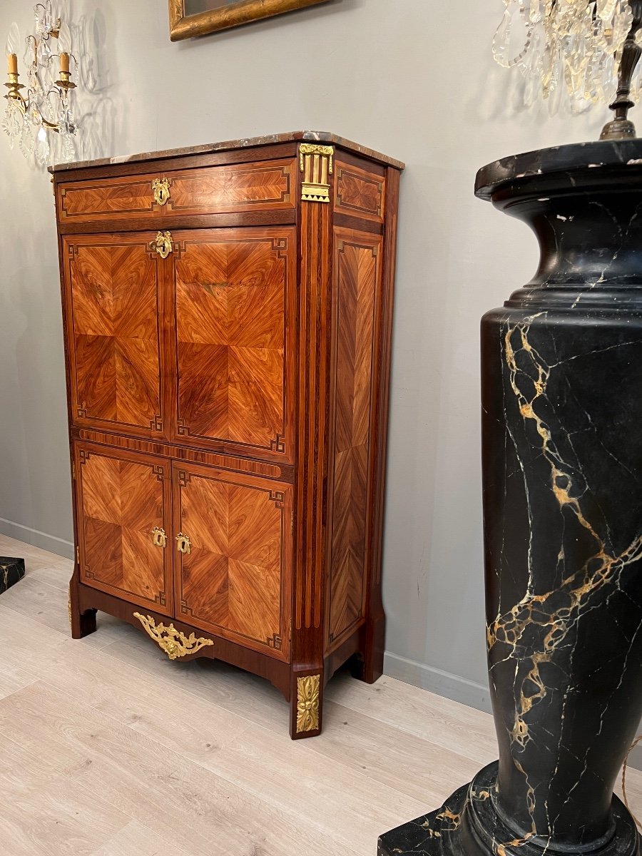 Nicolas Petit, Beautiful Louis XVI Period Secretary In Marquetry Eighteenth Century Period Around 1770-photo-4