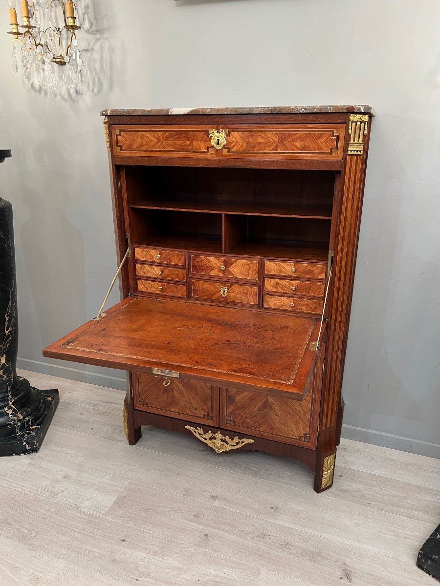 Nicolas Petit, Beautiful Louis XVI Period Secretary In Marquetry Eighteenth Century Period Around 1770-photo-6