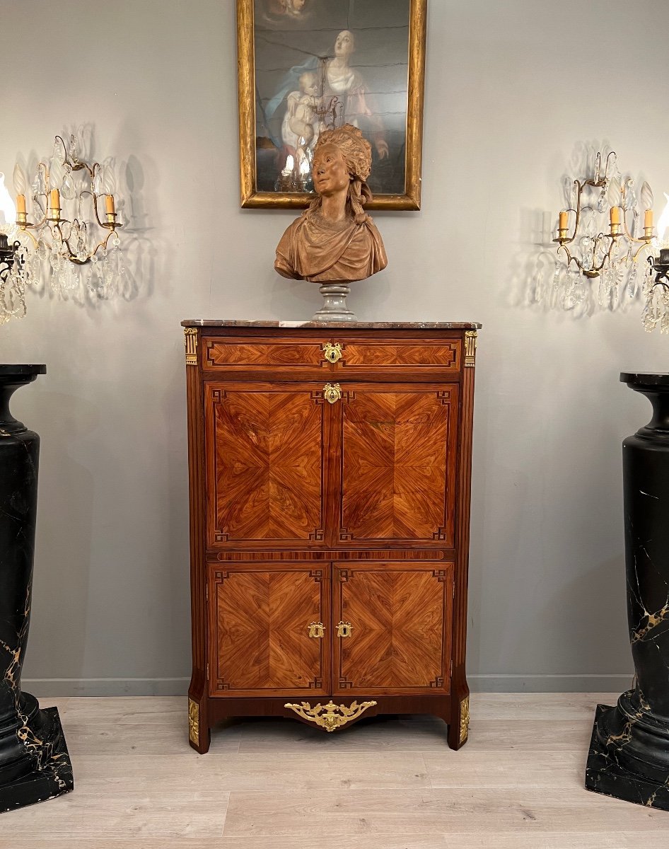 Nicolas Petit, Beautiful Louis XVI Period Secretary In Marquetry Eighteenth Century Period Around 1770