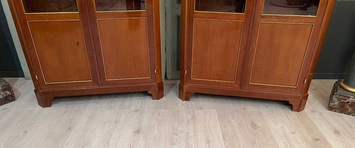 Rare Pair Of Louis XVI Mahogany Bookcases Mercier Frères In Paris-photo-3