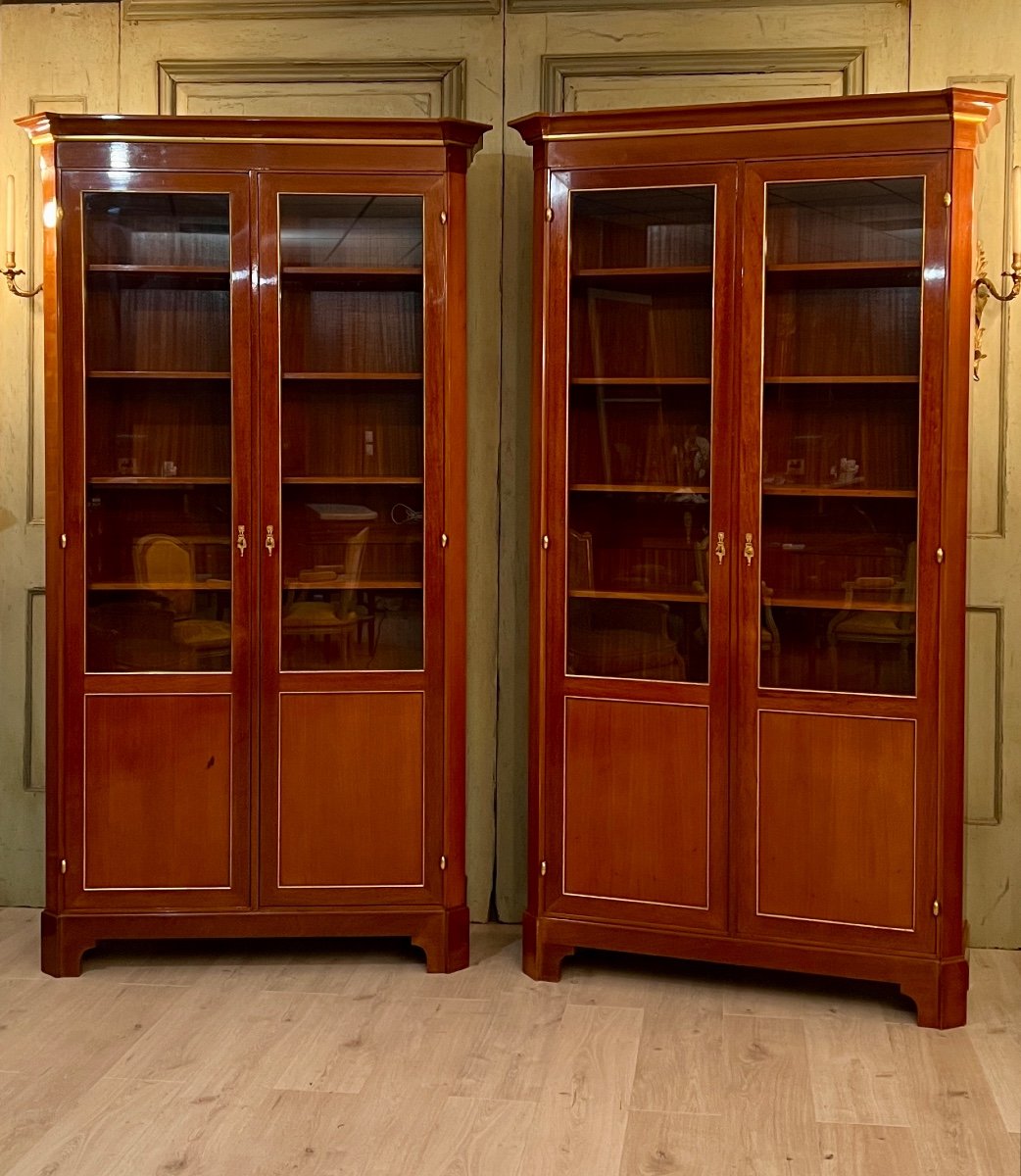 Rare Pair Of Louis XVI Mahogany Bookcases Mercier Frères In Paris