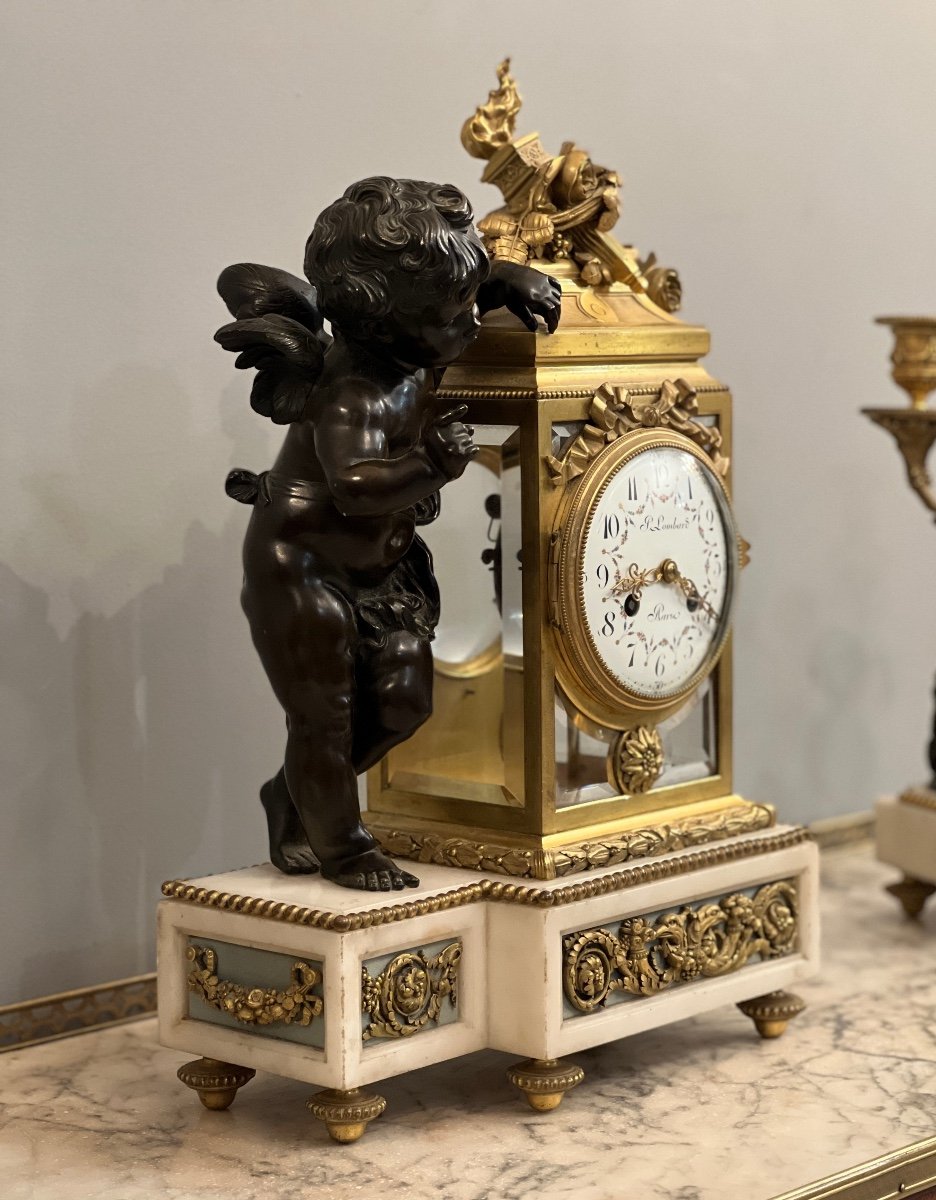 After Claudion, Louis XVI Style Fireplace Trim In Bronze Nineteenth Time-photo-2