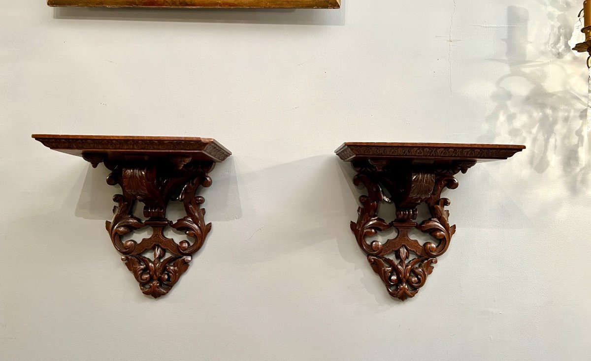 Pair Of Regence Style Walnut Wall Consoles XIXth Century-photo-2