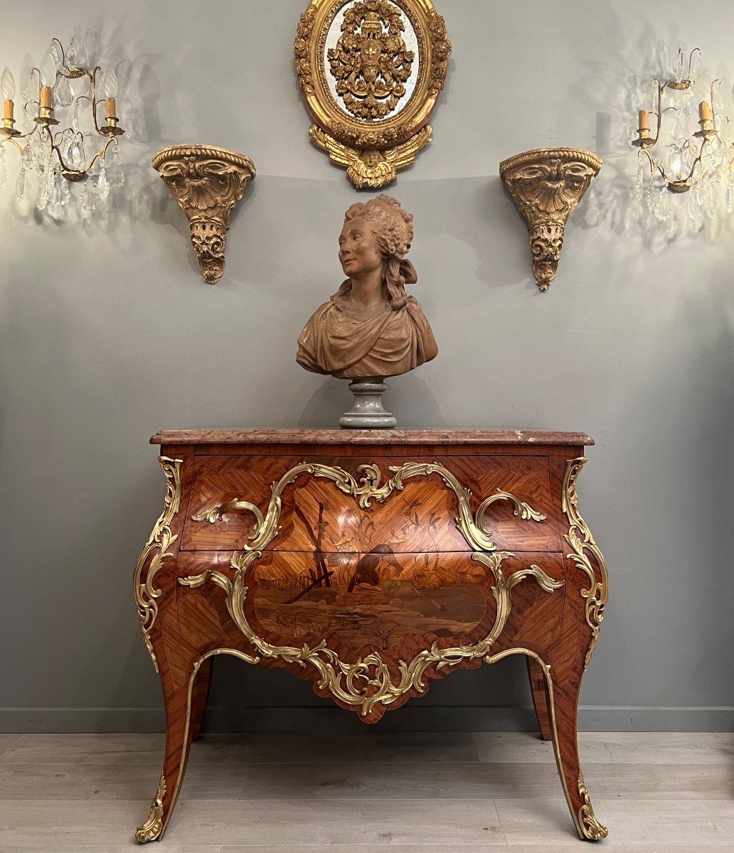 Beautiful Louis XV Commode In Marquetry Napoleon III Period Around 1870-photo-2