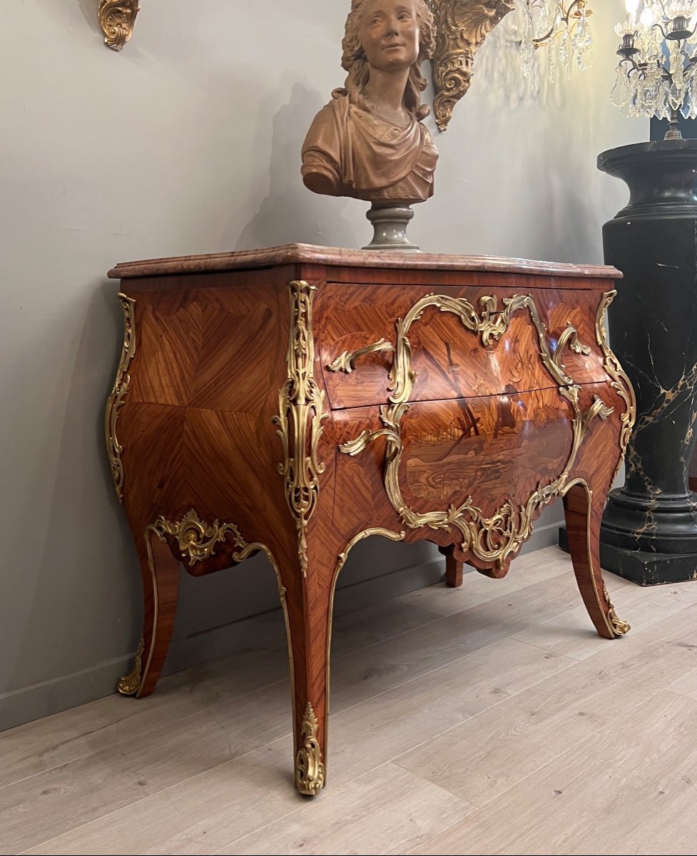 Beautiful Louis XV Commode In Marquetry Napoleon III Period Around 1870-photo-4