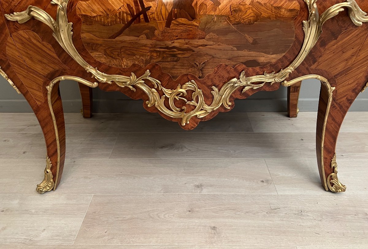 Beautiful Louis XV Commode In Marquetry Napoleon III Period Around 1870-photo-2