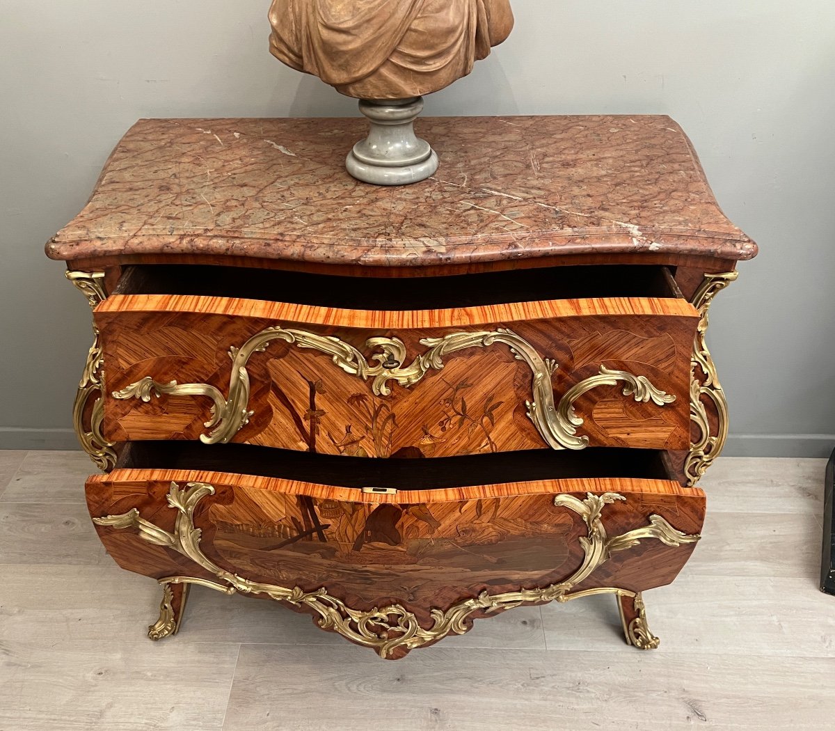 Beautiful Louis XV Commode In Marquetry Napoleon III Period Around 1870-photo-3