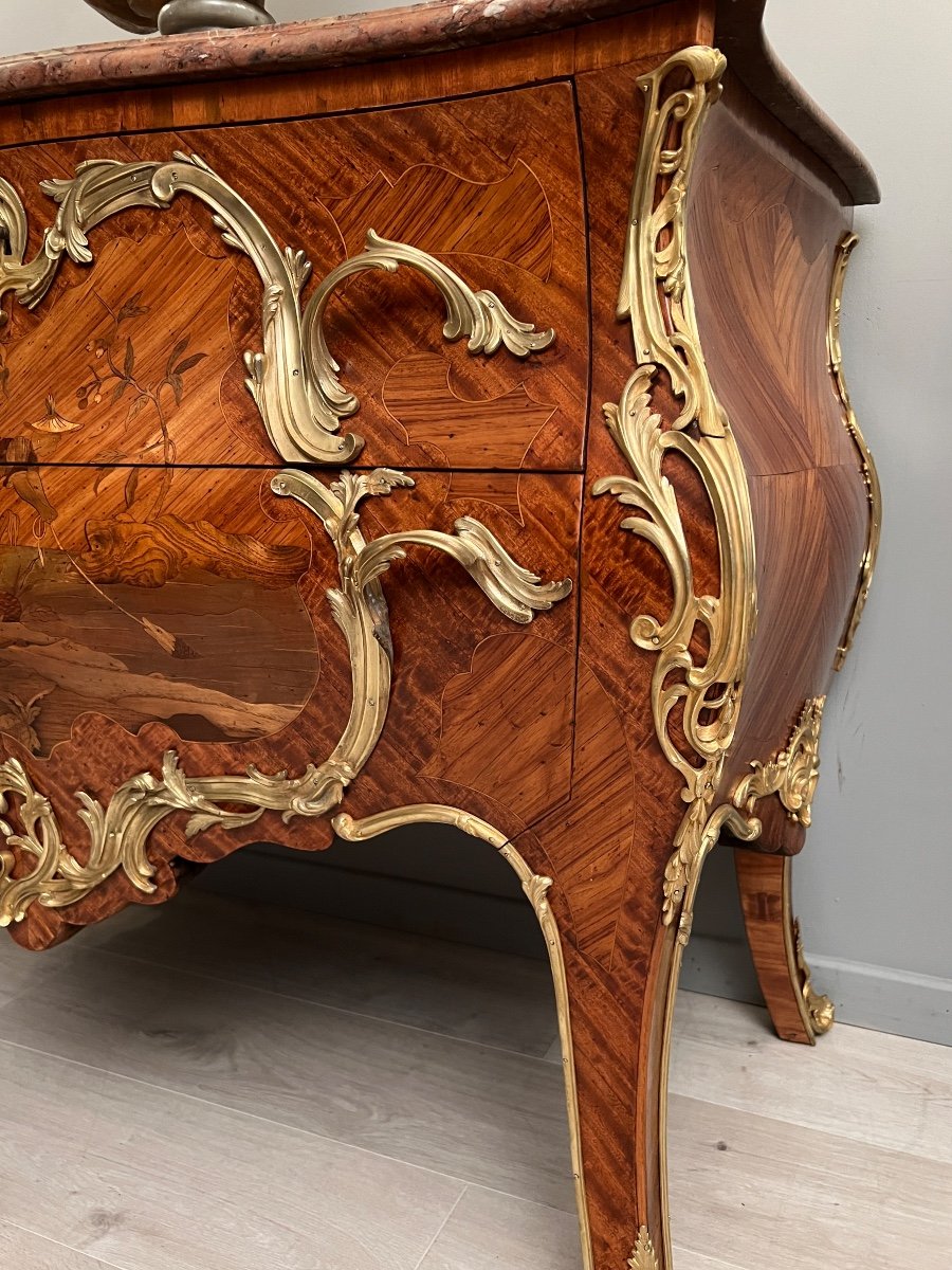 Beautiful Louis XV Commode In Marquetry Napoleon III Period Around 1870-photo-6