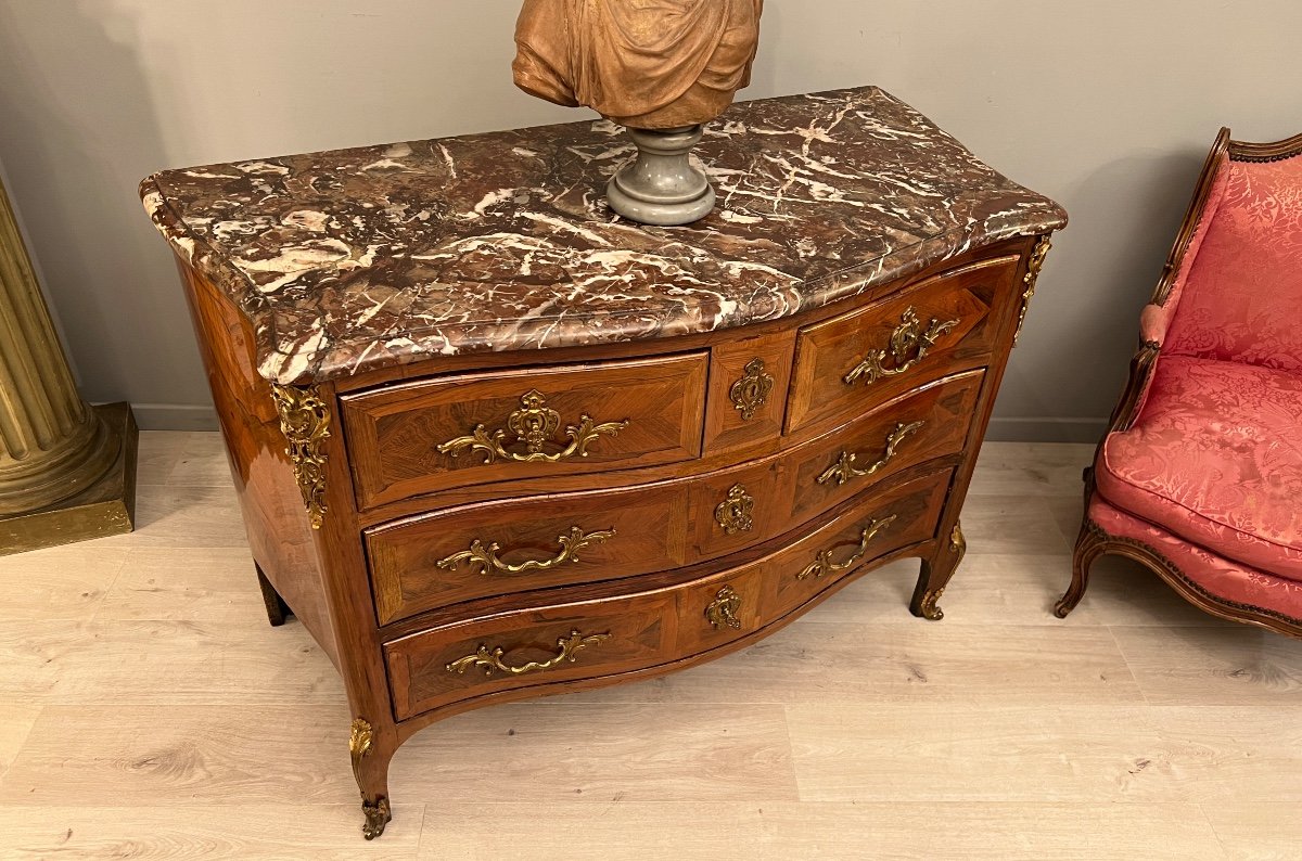 Curved Commode In Regency Period Marquetry Circa 1740-photo-3