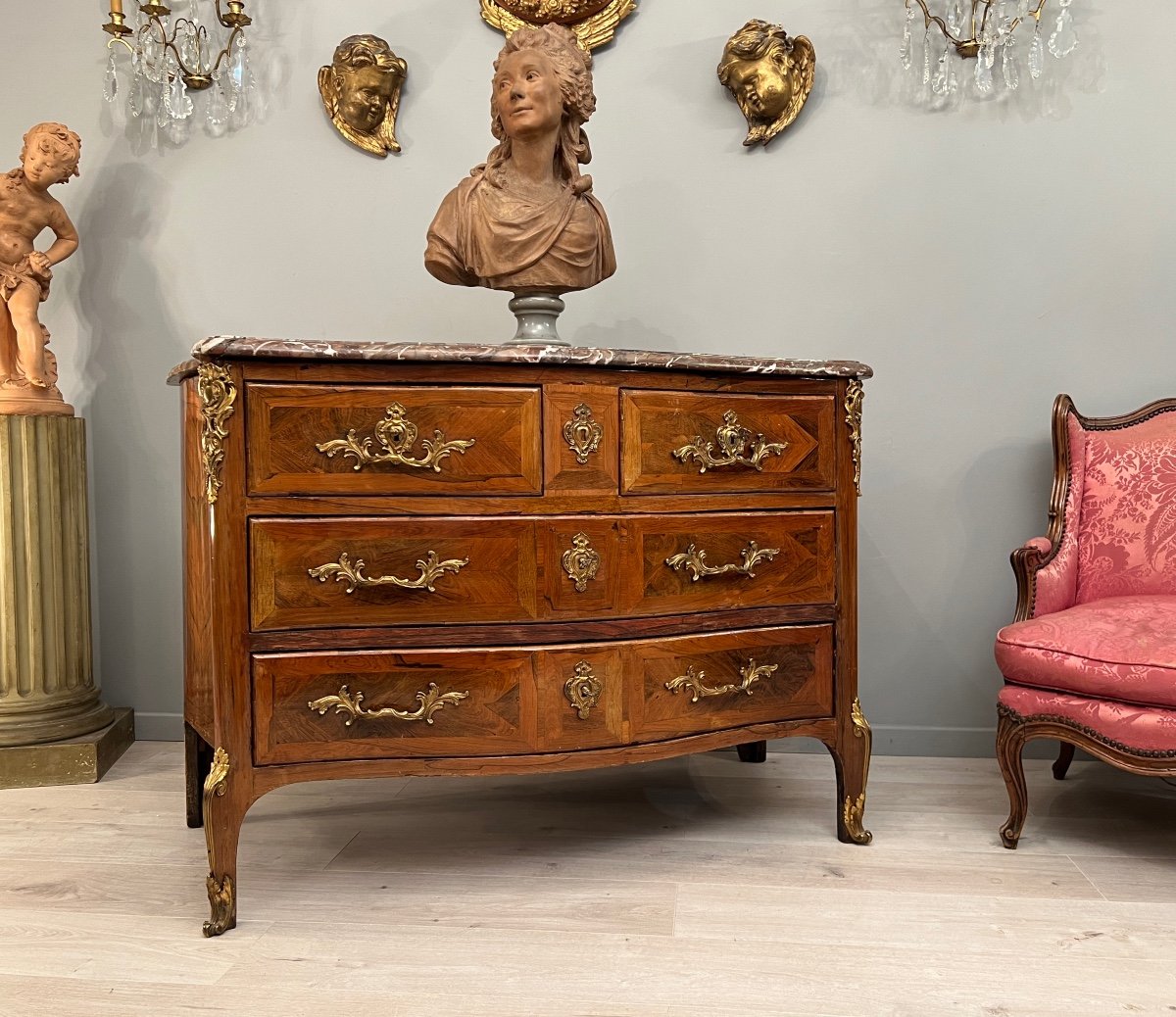 Curved Commode In Regency Period Marquetry Circa 1740-photo-1