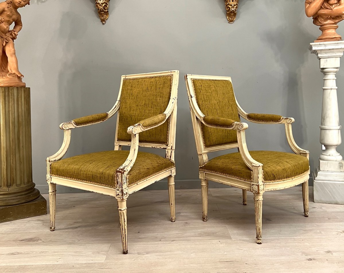 Suite Of 2 Armchairs With Flat Backrest, Louis XVI Period Around 1780-photo-4