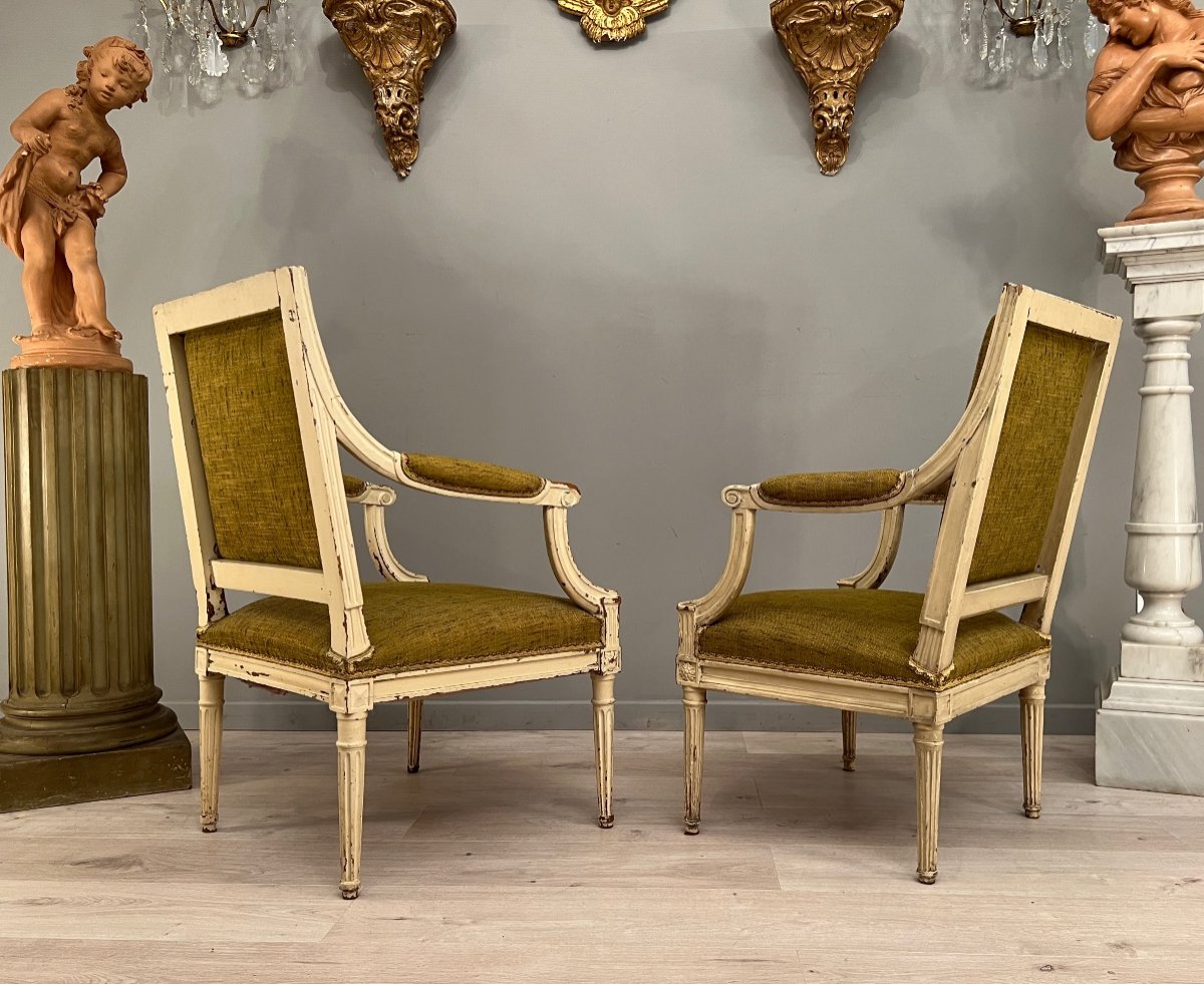 Suite Of 2 Armchairs With Flat Backrest, Louis XVI Period Around 1780-photo-2