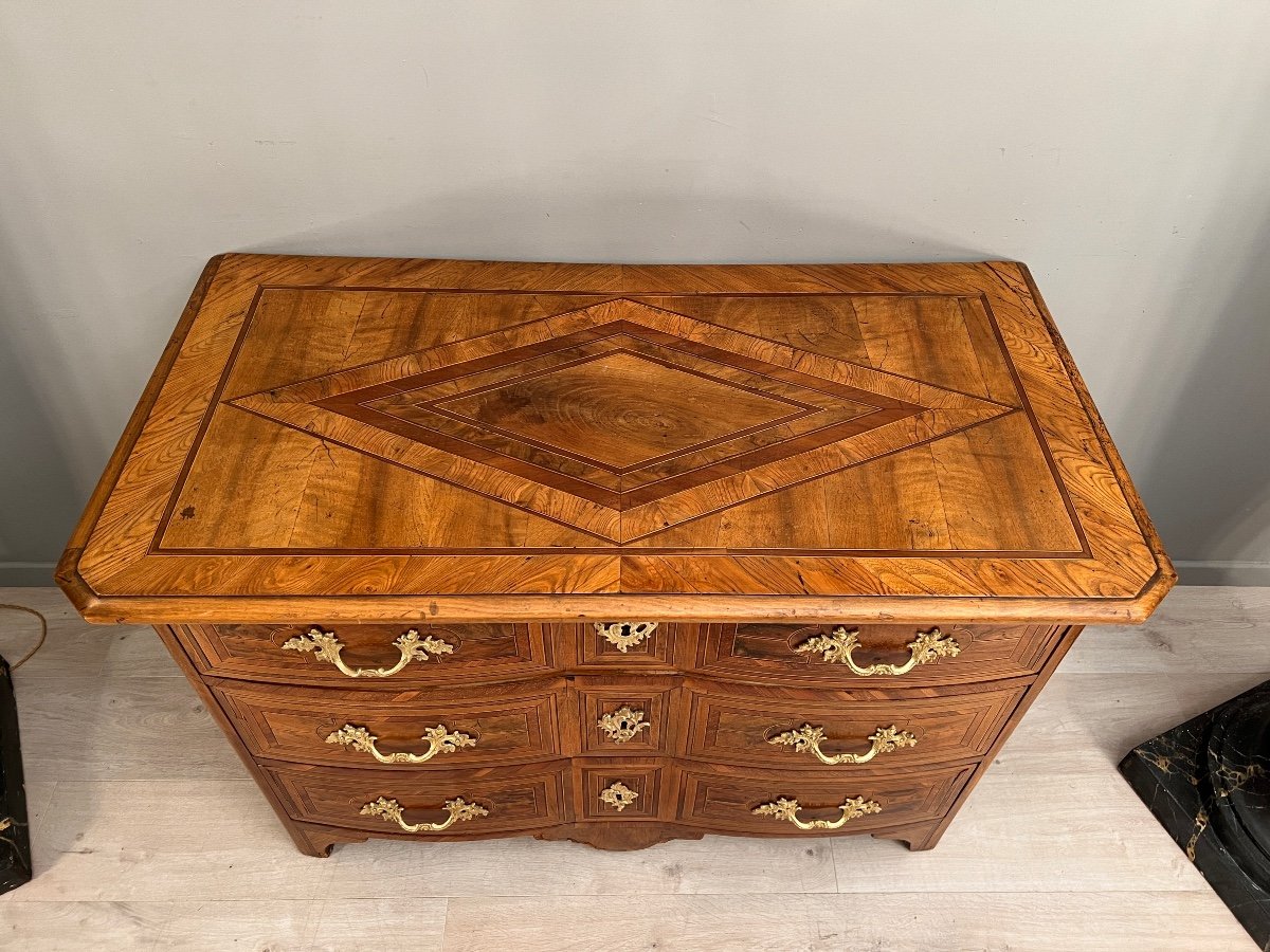 Commode In Marquetry With Curved Facade, Louis XIV Period-photo-3