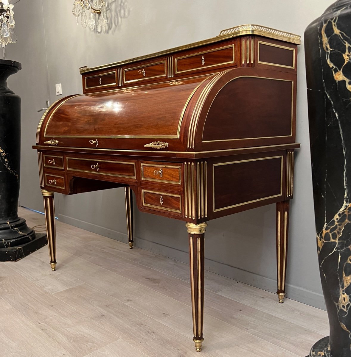 Important Cylinder Desk In Mahogany Louis XVI Style Around 1860-photo-4