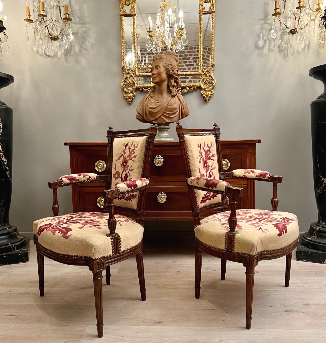 Pair Of Cabriolet Armchairs In Walnut Louis XVI Period Around 1780-photo-4