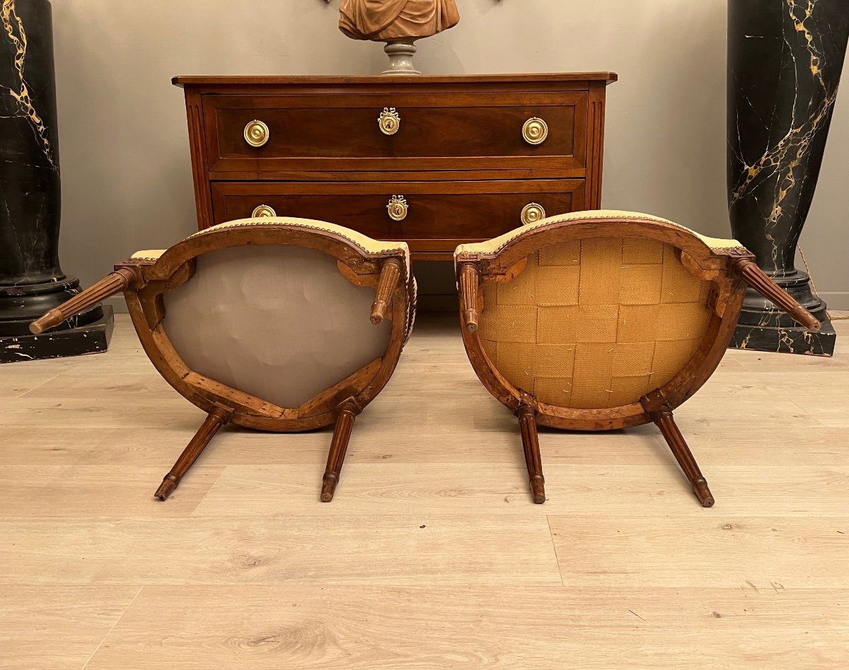 Pair Of Cabriolet Armchairs In Walnut Louis XVI Period Around 1780-photo-5