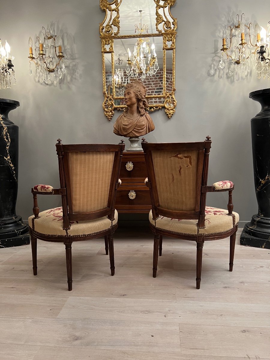 Pair Of Cabriolet Armchairs In Walnut Louis XVI Period Around 1780-photo-6