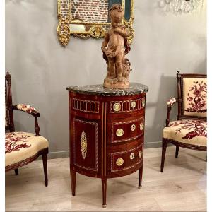 Small Half-moon Commode In Louis XVI Marquetry Circa 1770