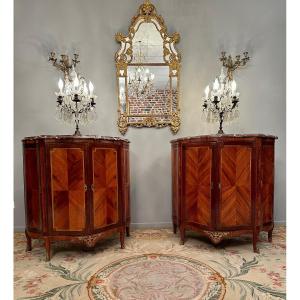 Pair Of Curved Buffets In Marquetry Transition Louis XV Louis XVI XVIII