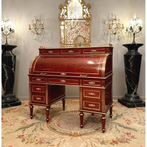 Important Cylinder Desk In Mahogany Louis XVI Style Period XIXth