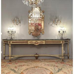 Maison Jansen, Monumental Console In Lacquered Wood Louis XVI Style Around 1950 (l300 Cm!)