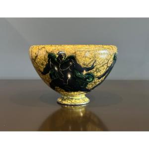 Jean Mayodon (1893 - 1967), Antique Decor Bowl In Sèvres Enamelled Ceramic