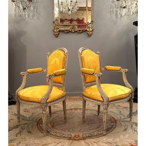 Paire De Fauteuils Cabriolet De Style Louis XVI Epoque Fin XVIIIeme - Debut XIXeme