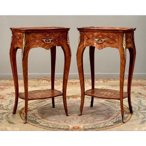 Paire De Table De Salon Marqueterie De Style Louis XV Vers 1900