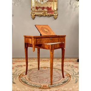 Rare Birth Table In Louis XV Style Marquetry Nineteenth Time