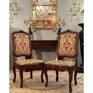 Pair Of Walnut Frame Chairs From Regency Period Circa 1720