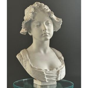 Ernesto Troili, Sculpture Buste De Jeune Femme Signée Epoque XIXème