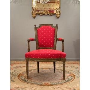 Fauteuil Cabriolet En Bois Laqué d'Epoque Louis XVI Vers 1780