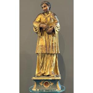 Grande Sculpture Statue Reliquaire En Bois Sculpté Epoque Fin XVIIIème (75 cm)