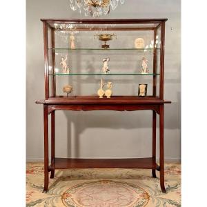 Rare Collector Museum Exhibition Showcase In Mahogany Art Nouveau Period Circa 1890