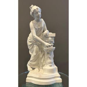 Lecorney Nicolas, Biscuit Sculpture Woman At The Fountain Signed 19th Century