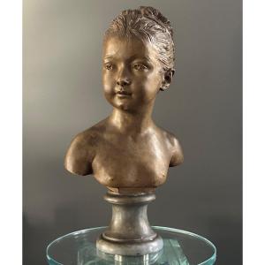 After Houdon, Bust Sculpture Of Louise Brongniart Terracotta Period 19th
