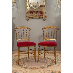 Pair Of Golden Wood Chairs From Napoleon III Period Circa 1870