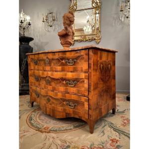 Thomas Hache, Curved Commode In Regency Marquetry Circa 1720