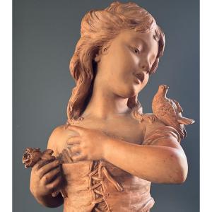 Hippolyte Moreau, Sculpture Bust Of Young Girl 19th Century