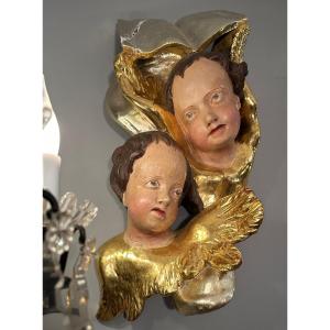 Cherubs In Polychrome Carved Wood From The 18th Century