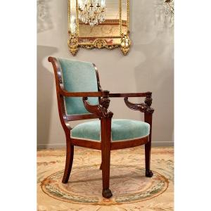 Fauteuil En Acajou De Style Empire Retour d'Egypte Epoque XIXème